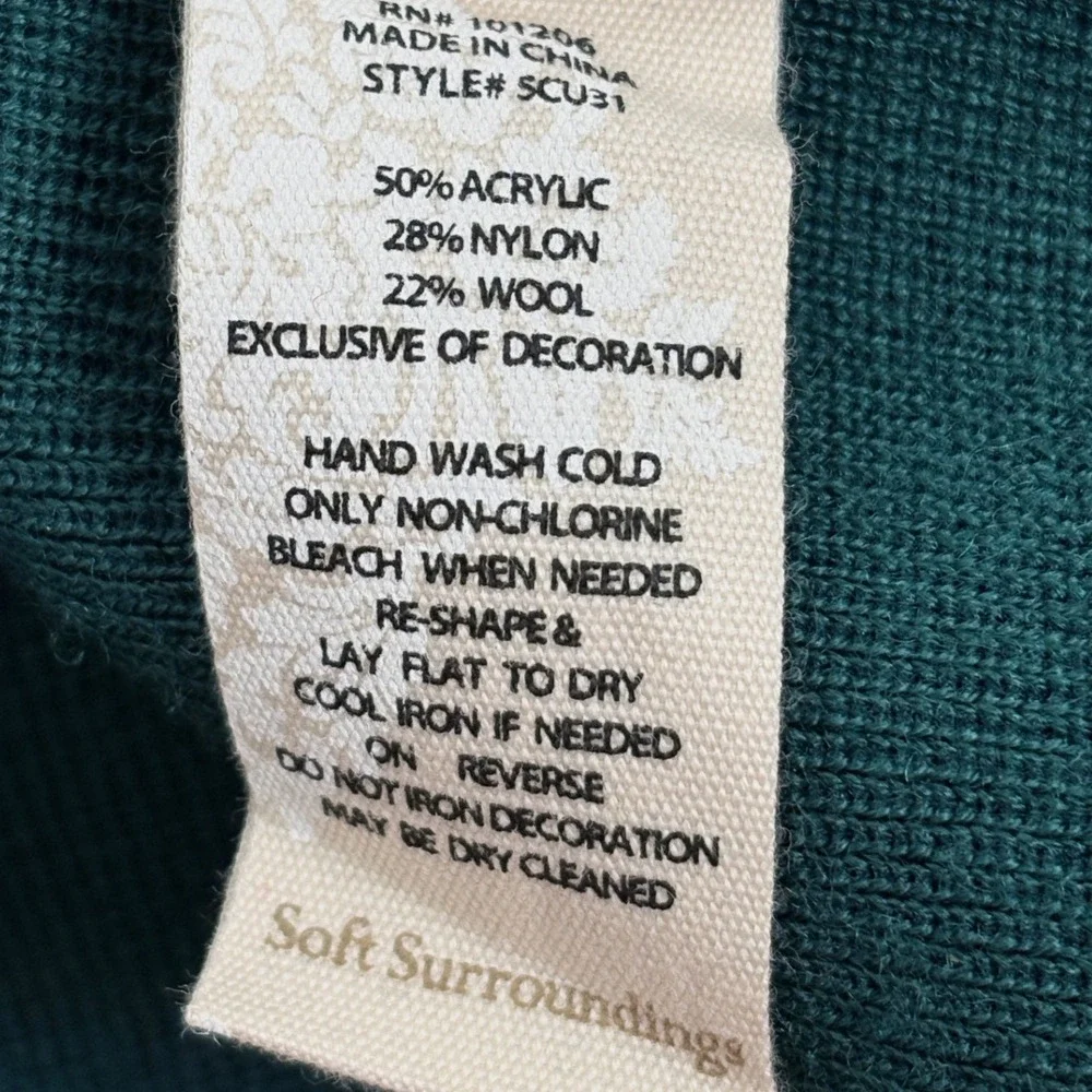 Soft Surroundings Teal Floral Embroidered Wool Blend Duster Cardigan 1X NWT